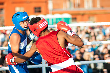 Image showing A boxing match Javier Ibanez, Cuba and Malik Bajtleuov, Russia. Defeated Javier Ibanez