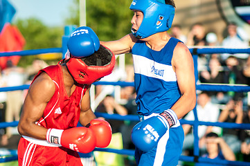 Image showing A boxing match Javier Ibanez, Cuba and Malik Bajtleuov, Russia. Defeated Javier Ibanez