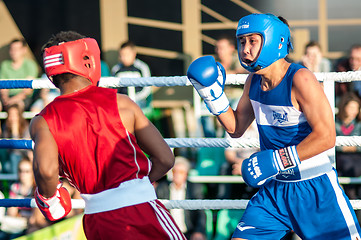 Image showing A boxing match Javier Ibanez, Cuba and Malik Bajtleuov, Russia. Defeated Javier Ibanez