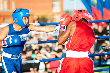 Image showing A boxing match Javier Ibanez, Cuba and Malik Bajtleuov, Russia. Defeated Javier Ibanez