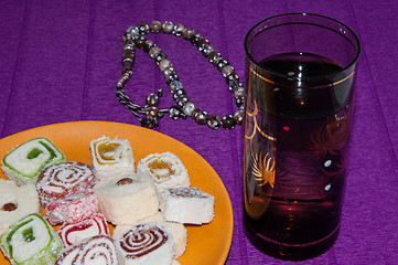 Image showing Turkish delight and a glass of refreshing drink