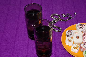 Image showing Turkish delight and a glass of refreshing drink