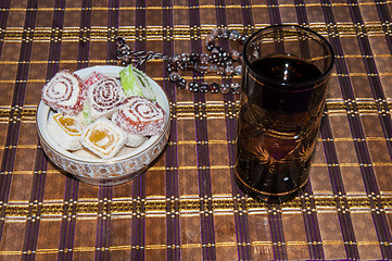 Image showing Turkish delight and a glass of refreshing drink