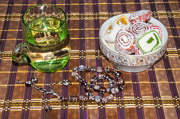 Image showing Turkish delight and a glass of refreshing drink