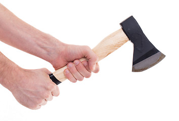 Image showing Hand holding a modern axe