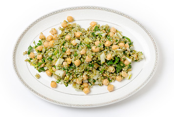 Image showing Freekeh chickpea salad from above