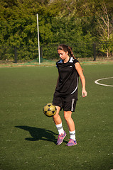 Image showing The girls play soccer