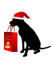 Image showing Dog with christmas gift