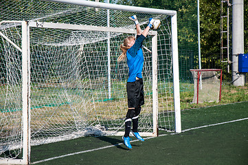 Image showing The girls play soccer