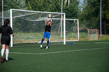 Image showing The girls play soccer