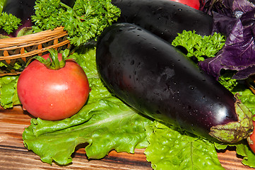 Image showing Eggplant and fresh herbs