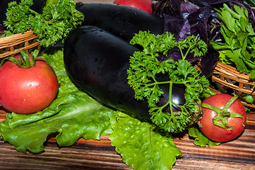 Image showing Eggplant and fresh herbs