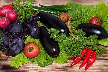 Image showing Eggplant and fresh herbs