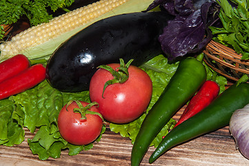 Image showing Eggplant and fresh herbs