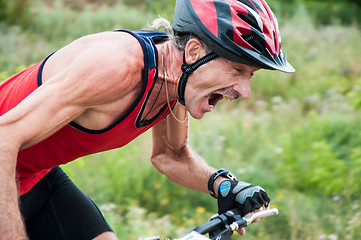 Image showing Competitions cyclists in cross-country 