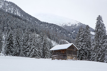 Image showing Ski hut in the snowy Austrian Alps