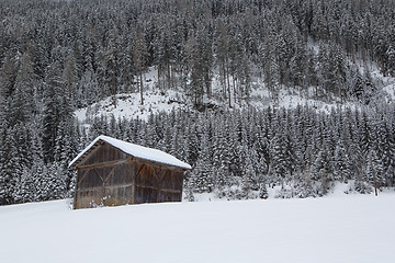 Image showing Ski hut in the snowy Austrian Alps