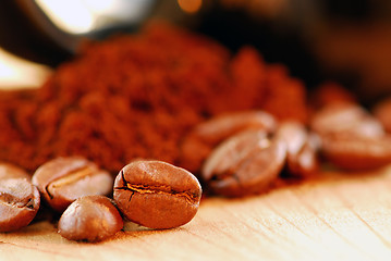 Image showing Coffee beans and ground coffee