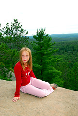 Image showing Girl edge cliff