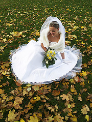 Image showing Bride in Yelow Leaves