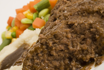 Image showing meatloaf with mashed potatoes and vegetables
