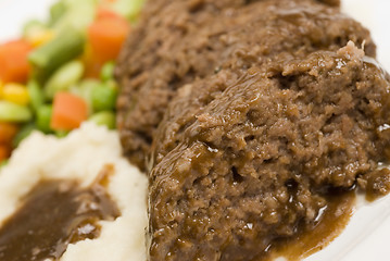 Image showing meatloaf with mashed potatoes and vegetables
