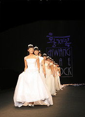 Image showing Wedding dress models walking the catwalk at Seoul Collection (Fa