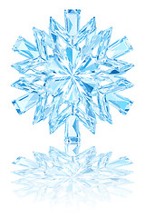 Image showing Light blue crystal snowflake on glossy white background