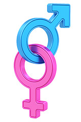 Image showing Male and female gender symbols chained together on white