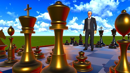 Image showing Businessman on chess board