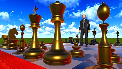 Image showing Businessman on chess board