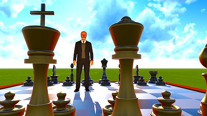 Image showing Businessman on chess board
