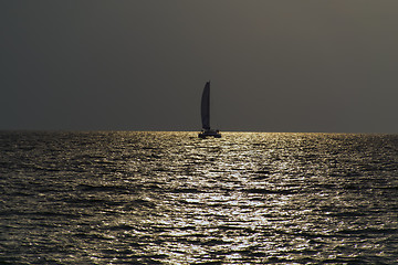 Image showing Catamaran at Sunset.