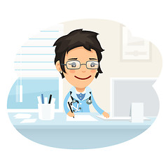 Image showing Woman Doctor Character Sitting at the Desk