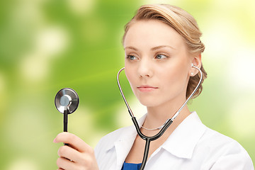 Image showing young female doctor with stethoscope