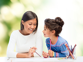 Image showing mother and daughter drawing