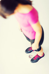 Image showing woman legs standing on scales