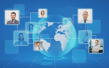 Image showing pictures of businesspeople over world map