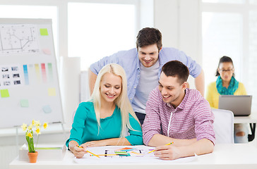 Image showing smiling interior designers working in office