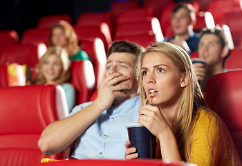 Image showing friends watching horror movie in theater