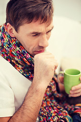 Image showing ill man with flu at home