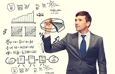 Image showing buisnessman drawing plan on virtual screen