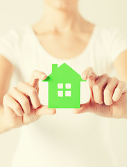 Image showing woman hands holding green house