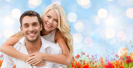 Image showing happy couple having fun over natural background