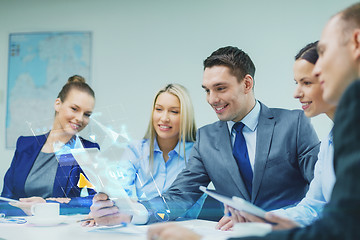 Image showing business team with tablet pc having discussion