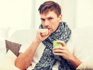 Image showing ill man with flu at home