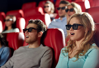 Image showing friends watching horror movie in 3d theater