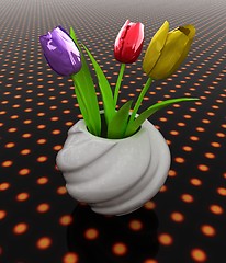 Image showing Tulips with leaf in vase