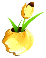 Image showing Tulips with leaf in vase