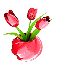 Image showing Tulips with leaf in vase